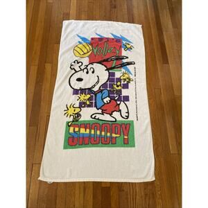 Vintage Franco Snoopy Let's Volley Beach Towel Peanuts 28 X 52 Crisp Color